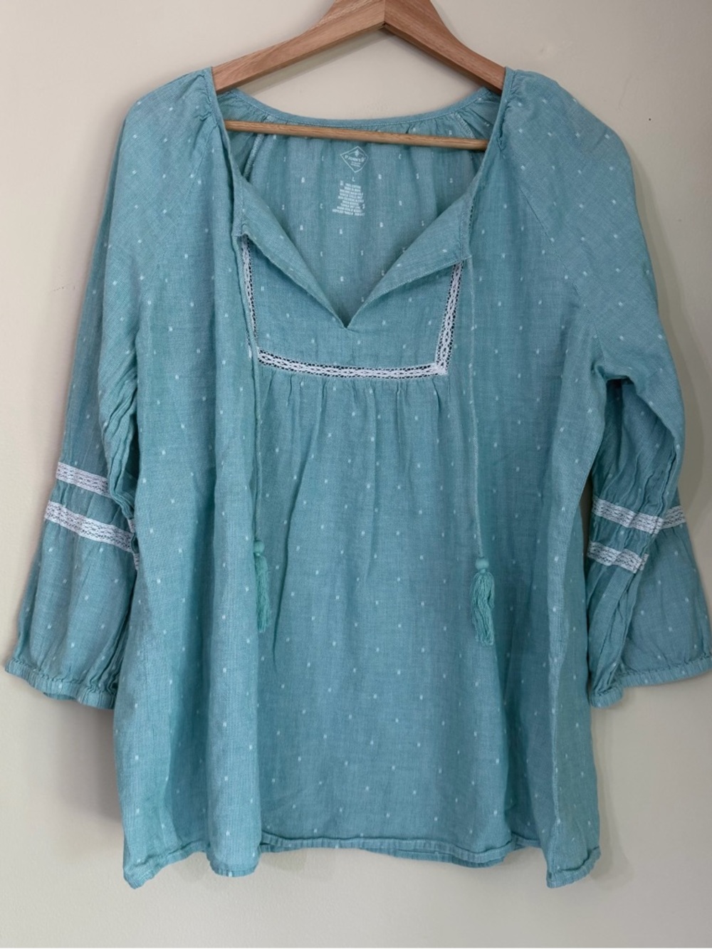 St. John's Bay Light Teal Peasant Tunic with Lace Trim